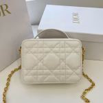Dior Caro Box Bag with Chain in White Macrocannage Calfskin - Image 4