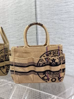 Dior Small Catherine Tote Bag In Beige Jute Canvas with Union Motif - Image 6