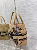 Dior Small Catherine Tote Bag In Beige Jute Canvas with Union Motif - Image 10