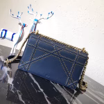 Dior Diorama Bag In Blue Studded Lambskin - Image 6