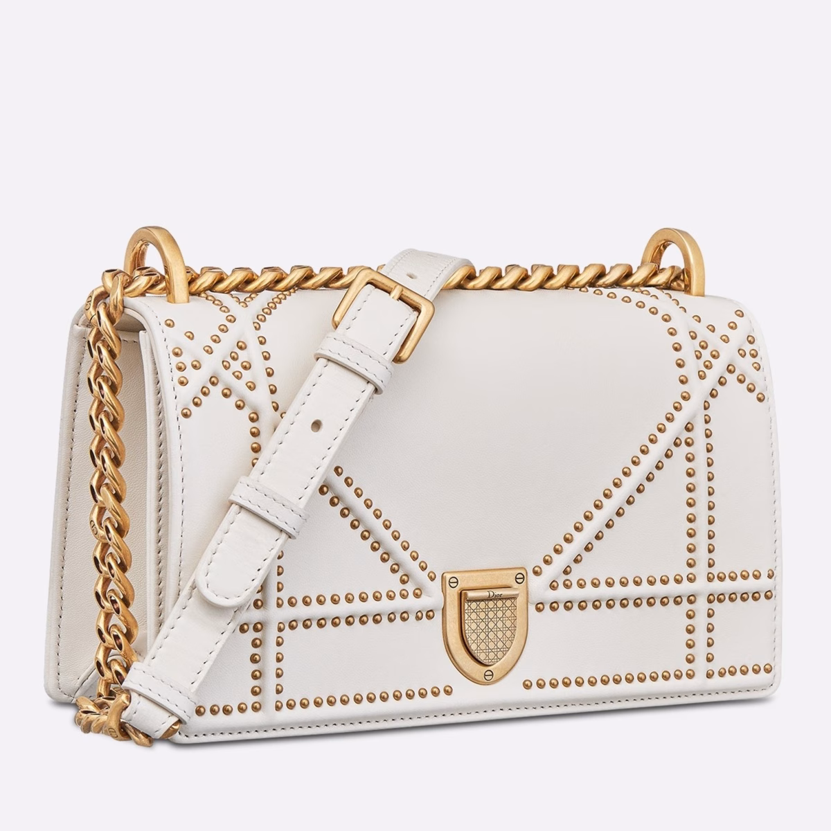 Dior Diorama Bag In White Studded Lambskin - Image 1