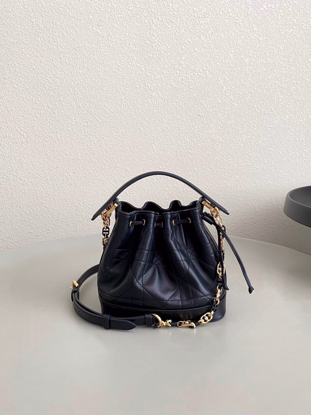 Dior Small Jolie Bucket Bag in Black Macrocannage Lambskin - Image 11