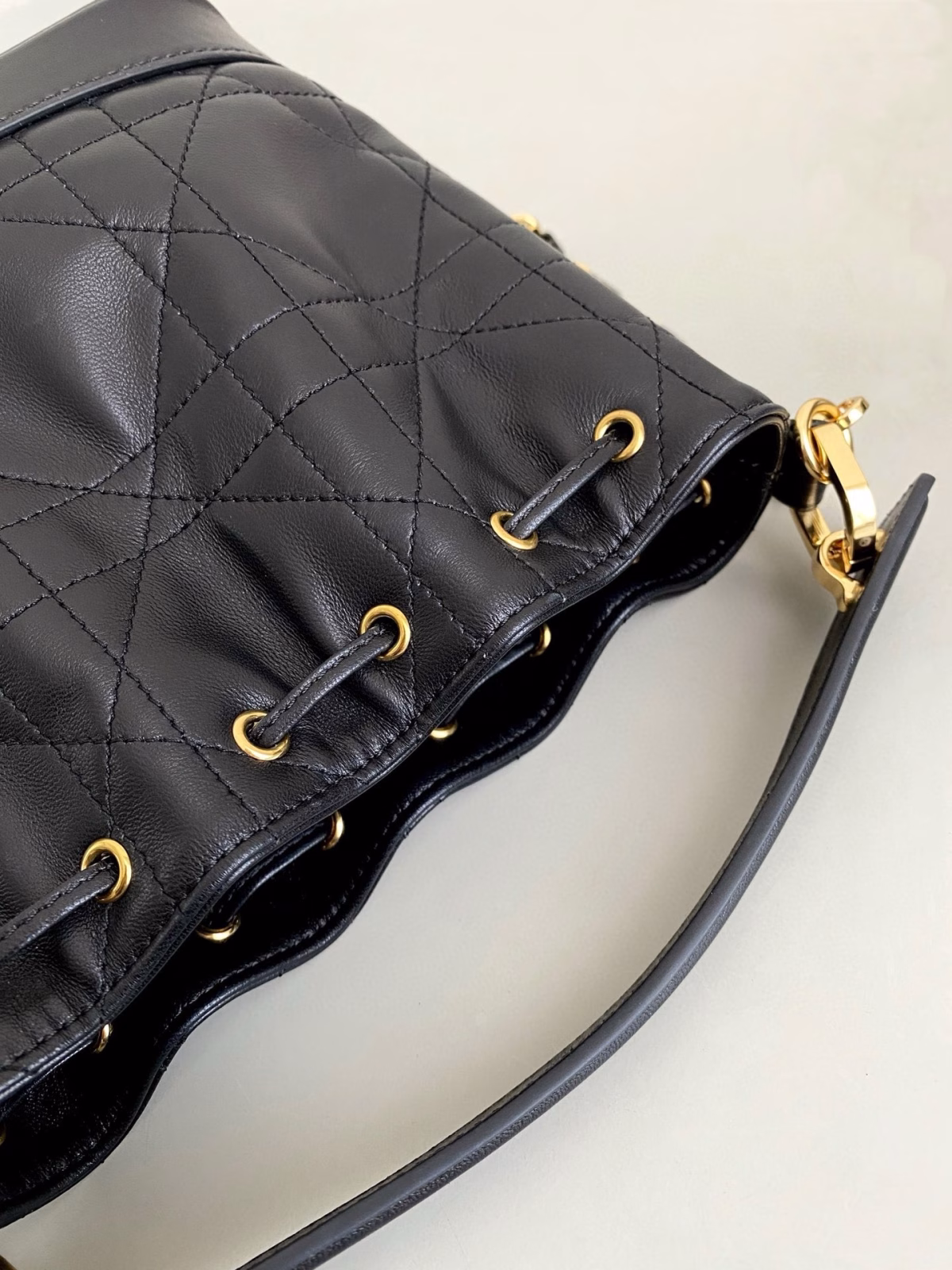 Dior Small Jolie Bucket Bag in Black Macrocannage Lambskin - Image 8