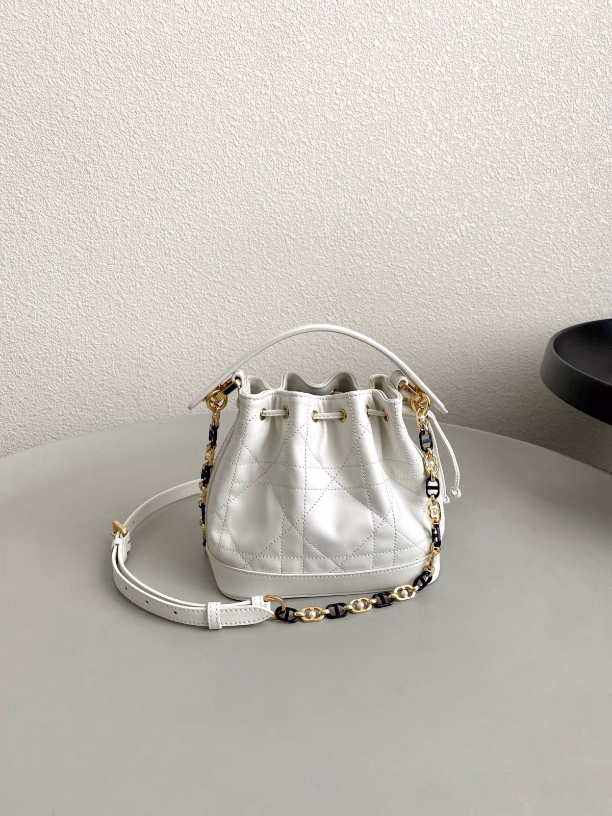 Dior Small Jolie Bucket Bag in White Macrocannage Lambskin - Image 2