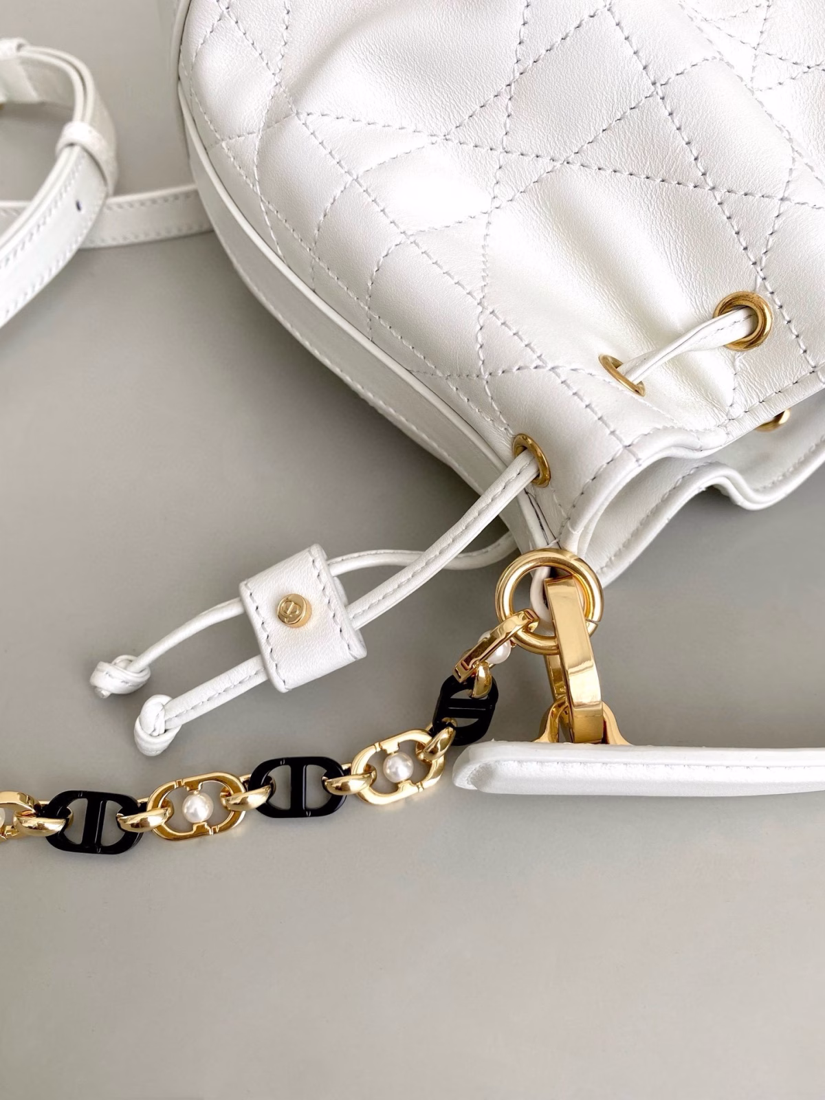 Dior Small Jolie Bucket Bag in White Macrocannage Lambskin - Image 5