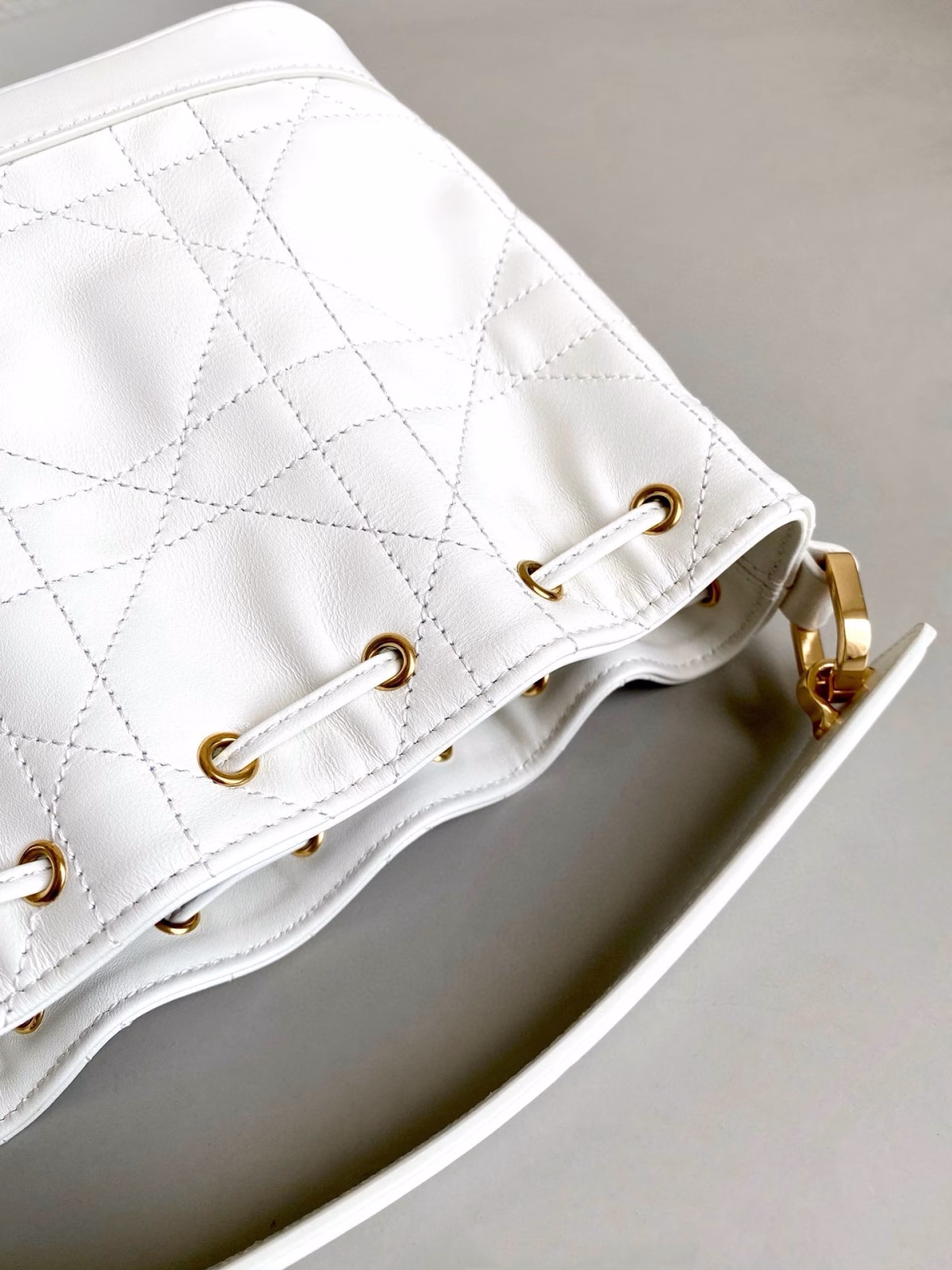 Dior Small Jolie Bucket Bag in White Macrocannage Lambskin - Image 12