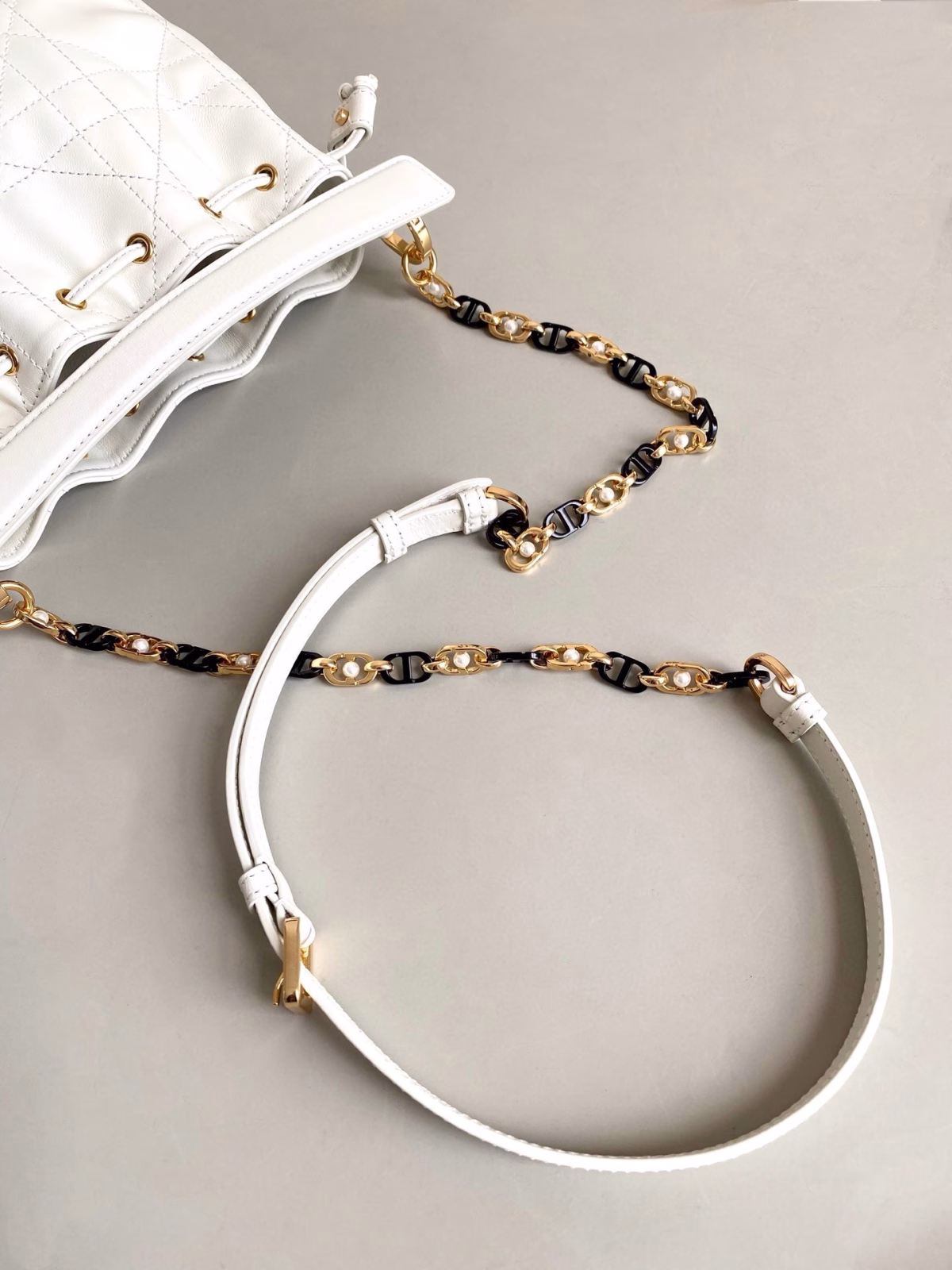 Dior Small Jolie Bucket Bag in White Macrocannage Lambskin - Image 10