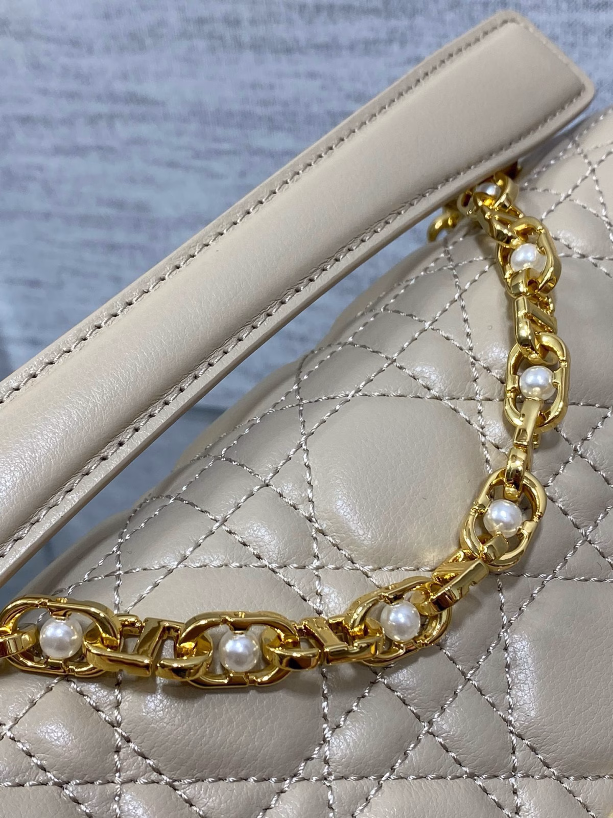 Dior Small Jolie Top Handle Bag in Beige Cannage Calfskin - Image 3
