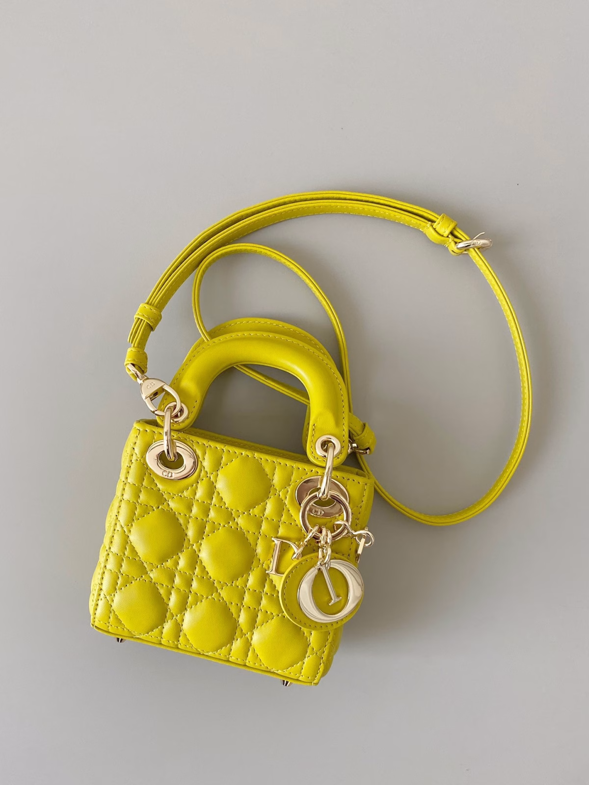 Dior Lady Dior Micro Bag In Yellow Cannage Lambskin - Image 7