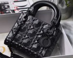 Dior Lady Dior Mini Bag In Black Calfskin with Diamond Motif - Image 8