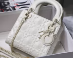 Dior Lady Dior Mini Bag In White Calfskin with Diamond Motif - Image 7