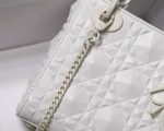 Dior Lady Dior Mini Bag In White Calfskin with Diamond Motif - Image 12