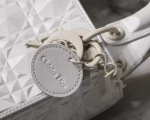 Dior Lady Dior Mini Bag In White Calfskin with Diamond Motif - Image 9