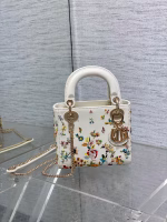 Dior Lady Dior Mini Bag in White Calfskin with Multicolor Small Flowers - Image 4