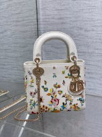 Dior Lady Dior Mini Bag in White Calfskin with Multicolor Small Flowers - Image 3
