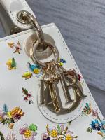 Dior Lady Dior Mini Bag in White Calfskin with Multicolor Small Flowers - Image 2