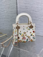 Dior Lady Dior Mini Bag in White Calfskin with Multicolor Small Flowers - Image 10