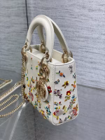 Dior Lady Dior Mini Bag in White Calfskin with Multicolor Small Flowers - Image 8