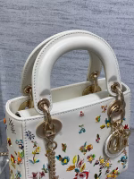 Dior Lady Dior Mini Bag in White Calfskin with Multicolor Small Flowers - Image 6