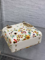 Dior Lady Dior Mini Bag in White Calfskin with Multicolor Small Flowers - Image 5