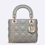Dior Mini Lady Dior Bag In Grey Cannage Lambskin