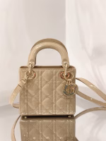 Dior Lady Dior Mini Chain Bag with Chain in Aesthetic Beige Patent Calfskin - Image 9