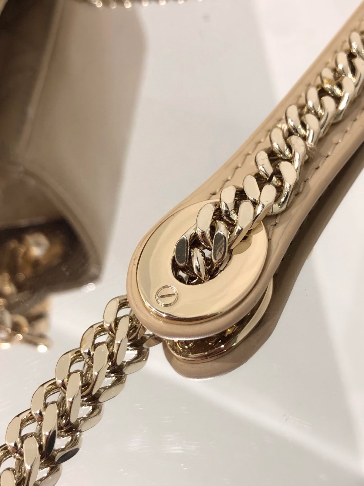 Dior Lady Dior Mini Chain Bag with Chain in Aesthetic Beige Patent Calfskin - Image 6