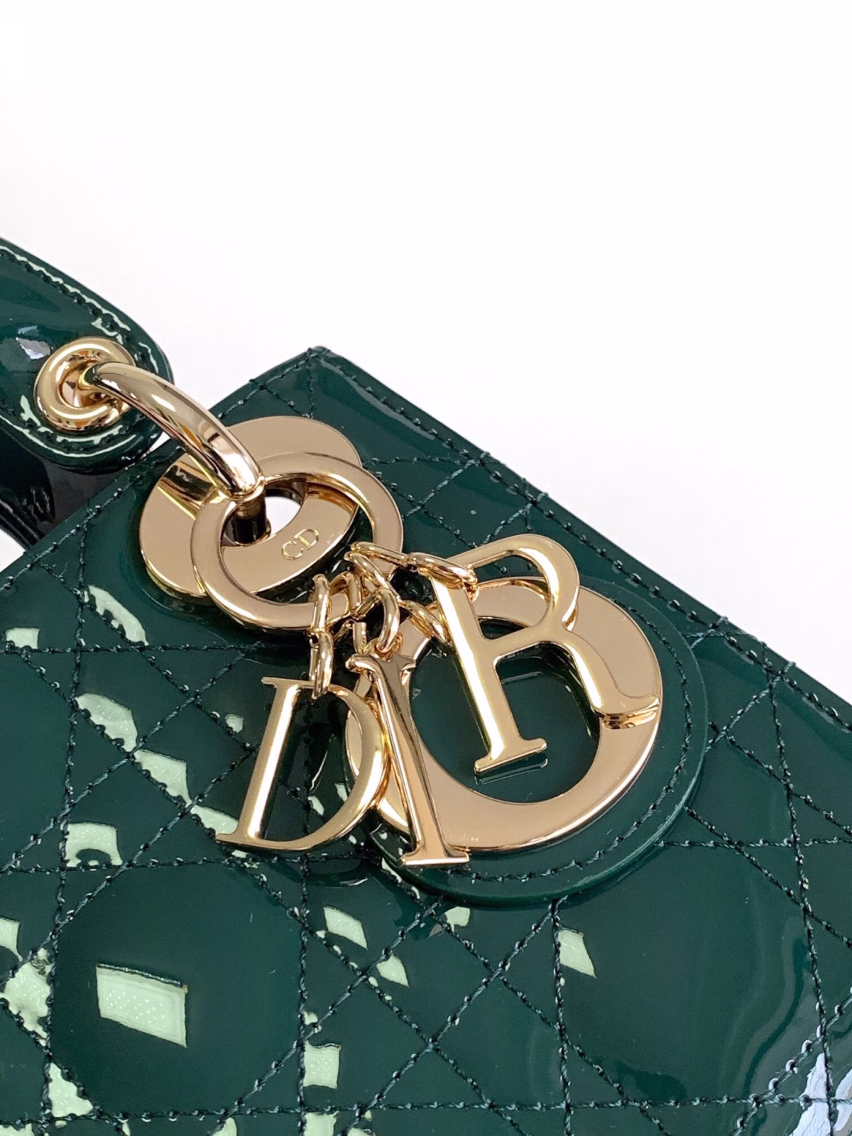 Dior Lady Dior Mini Chain Bag with Chain in Green Patent Calfskin - Image 5