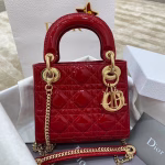 Dior Red Patent Mini Lady Dior Bag With Chain - Image 3