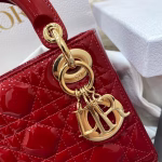 Dior Red Patent Mini Lady Dior Bag With Chain - Image 4