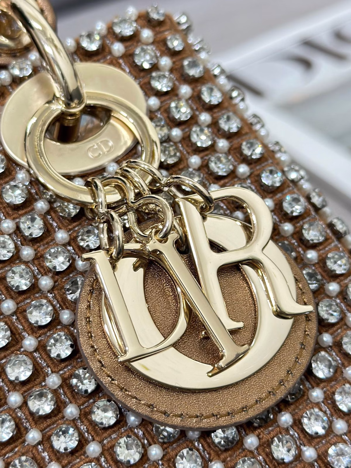 Dior Lady Dior Mini Chain Bag in Square with Strass and Beads - Image 2