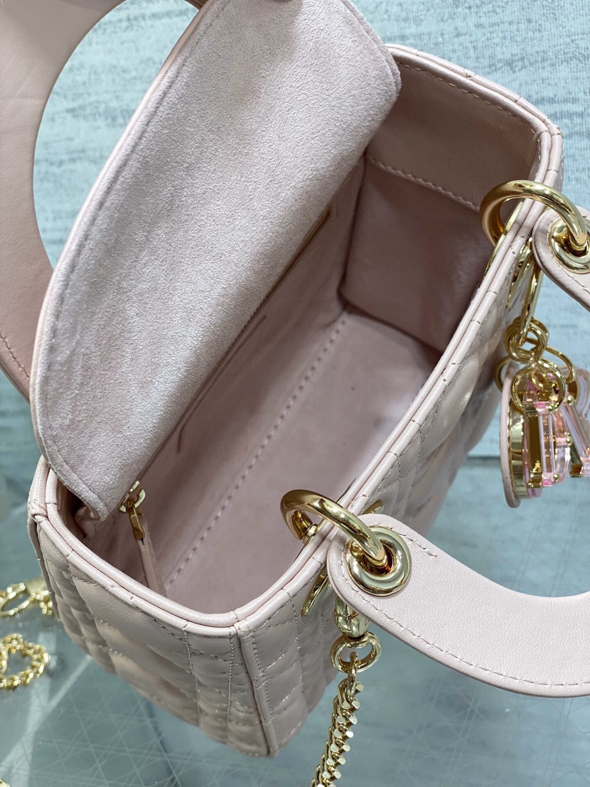 Dior Lady Dior Mini Bag with Chain in Pink Lambskin with Resin Charms - Image 3
