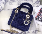 Dior Mini Lady Dior Chain Bag In Blue Velvet - Image 4