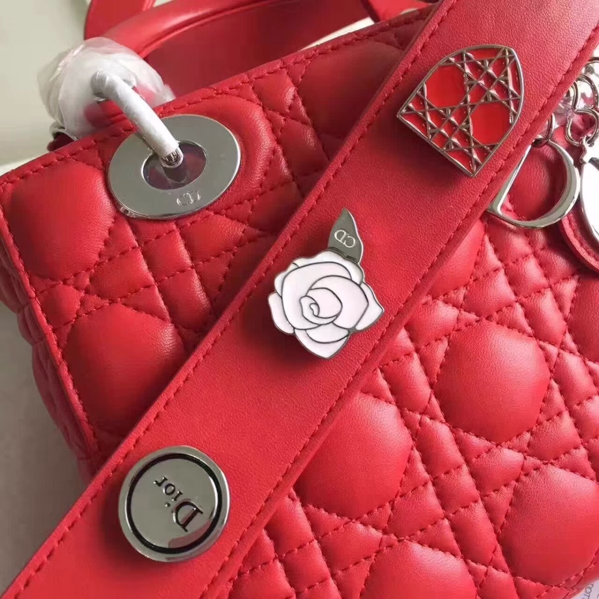 Dior My Lady Dior Bag In Red Lambskin - Image 4