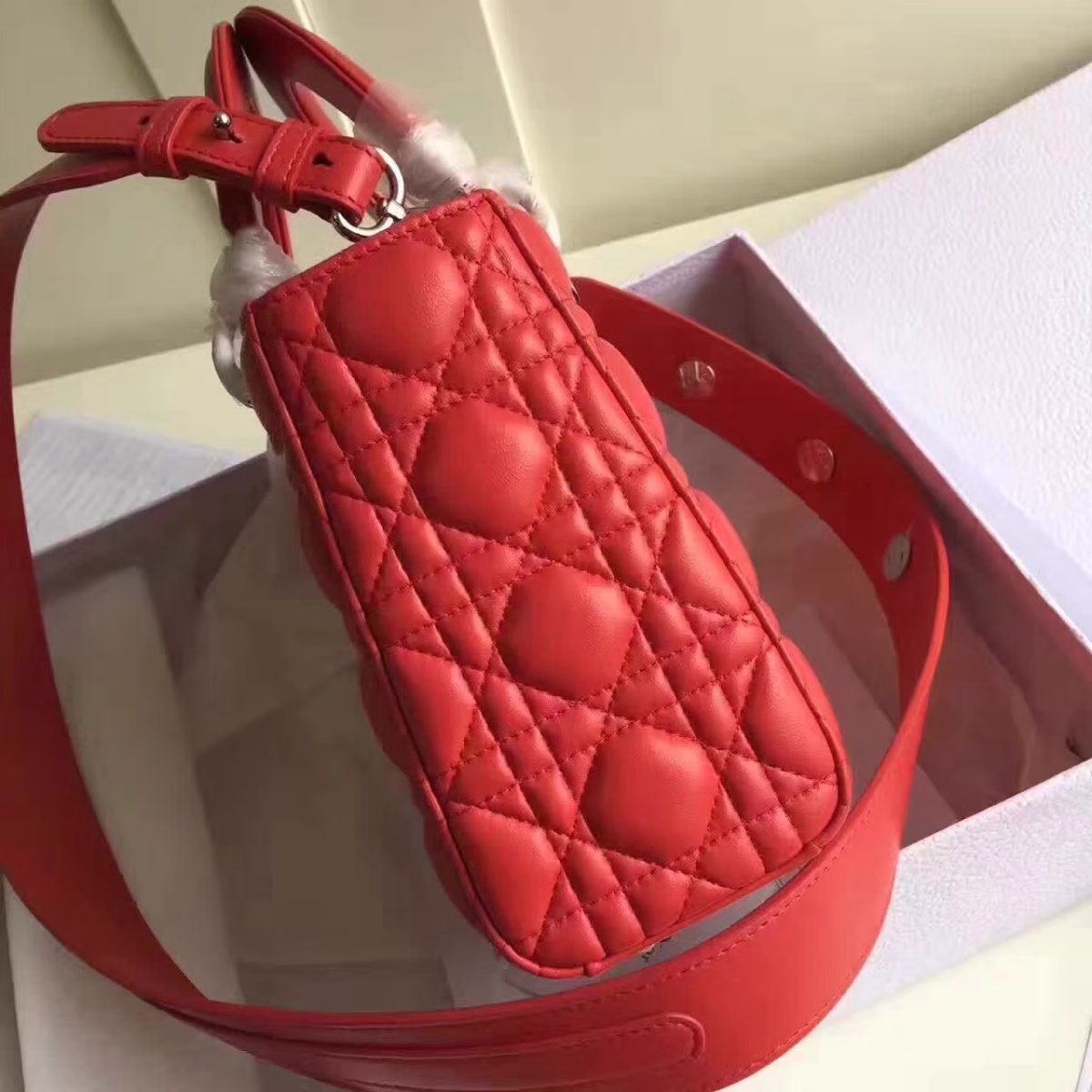 Dior My Lady Dior Bag In Red Lambskin - Image 8