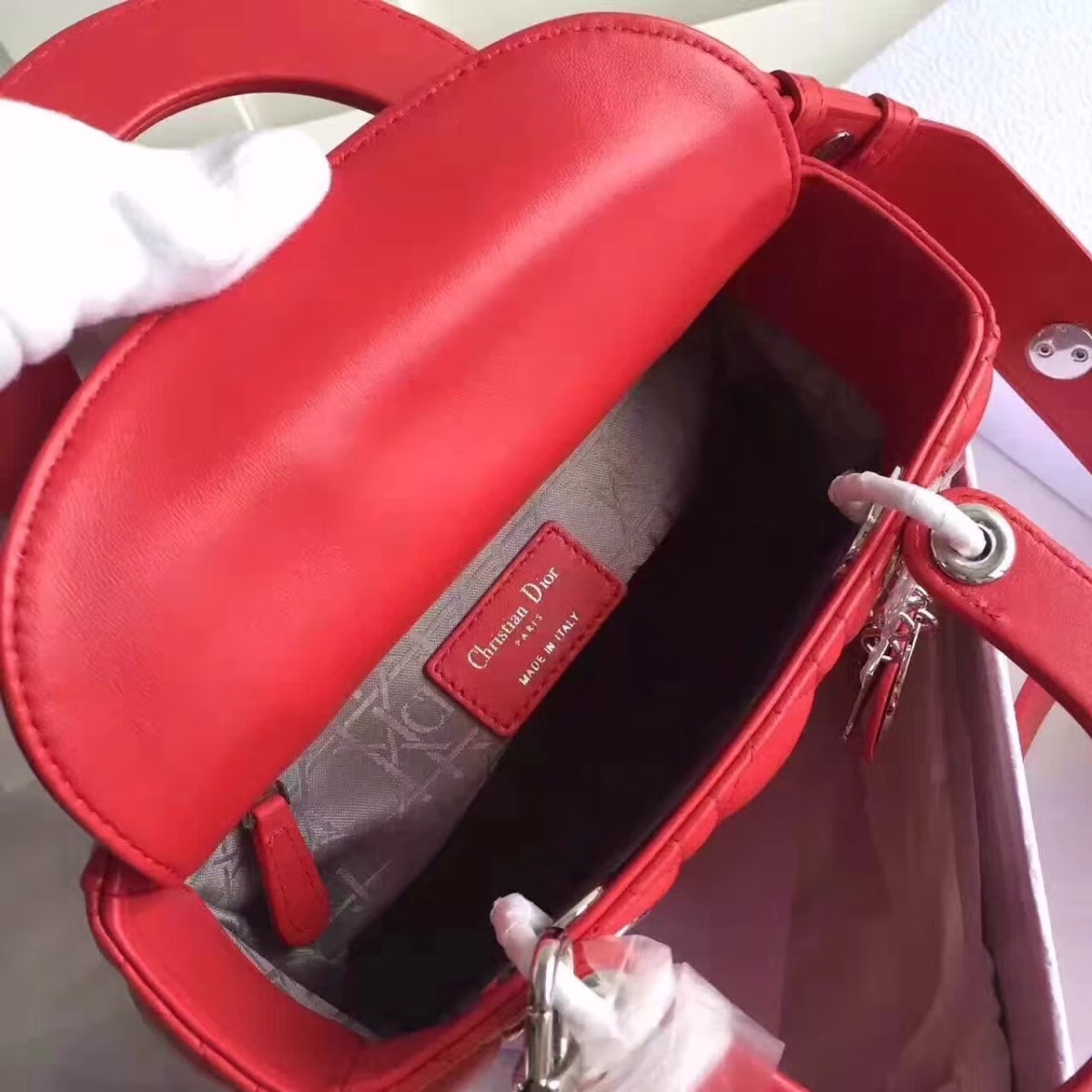 Dior My Lady Dior Bag In Red Lambskin - Image 3