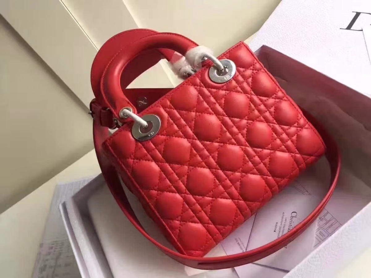 Dior My Lady Dior Bag In Red Lambskin - Image 7