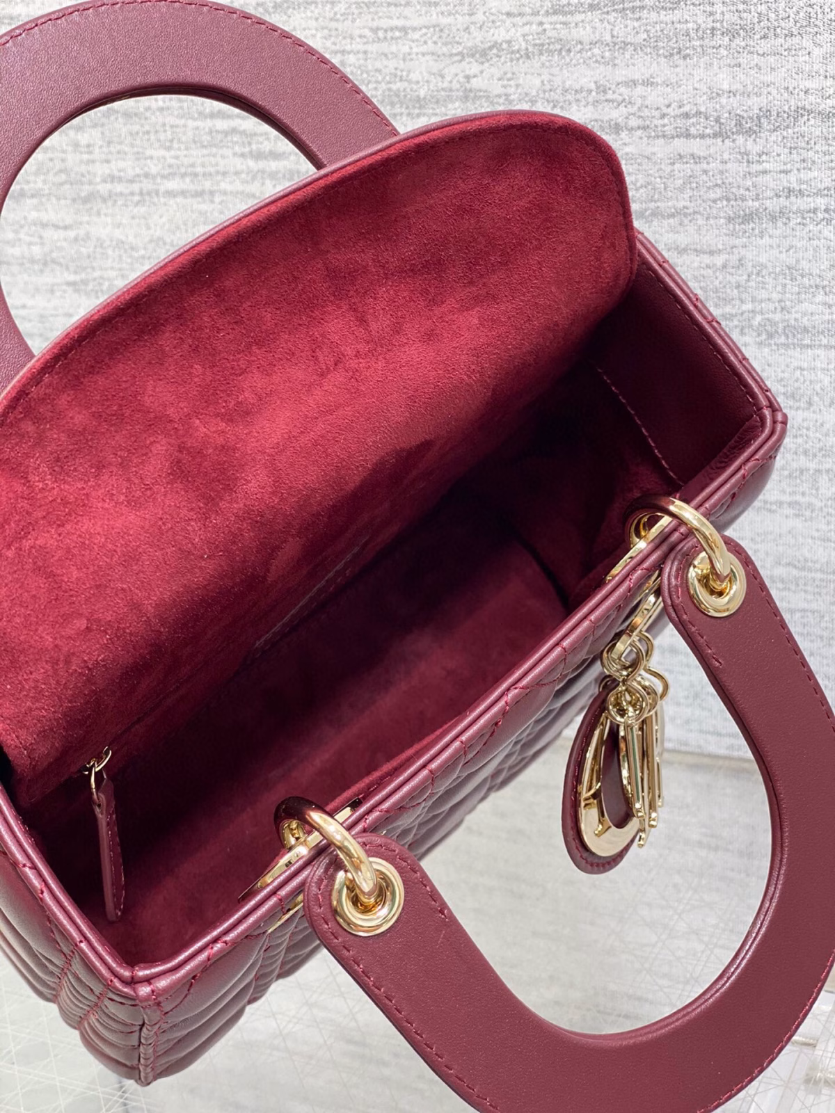 Dior Small Lady Dior My ABCDior Bag in Burgundy Lambskin - Image 2