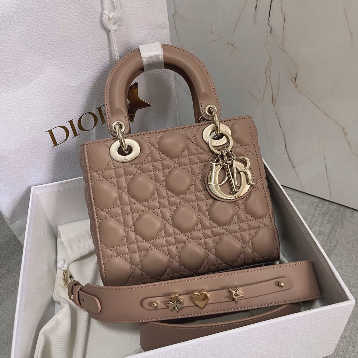 Dior Small Lady Dior My ABCDior Bag In Warm Taupe Cannage Lambskin - Image 8