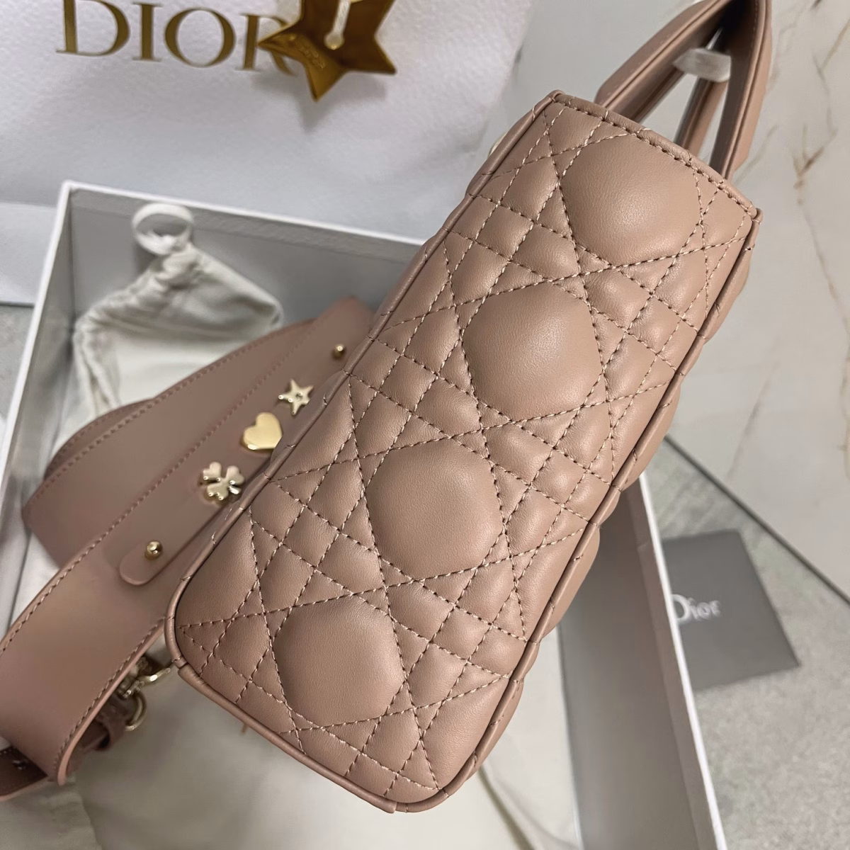 Dior Small Lady Dior My ABCDior Bag In Warm Taupe Cannage Lambskin - Image 3