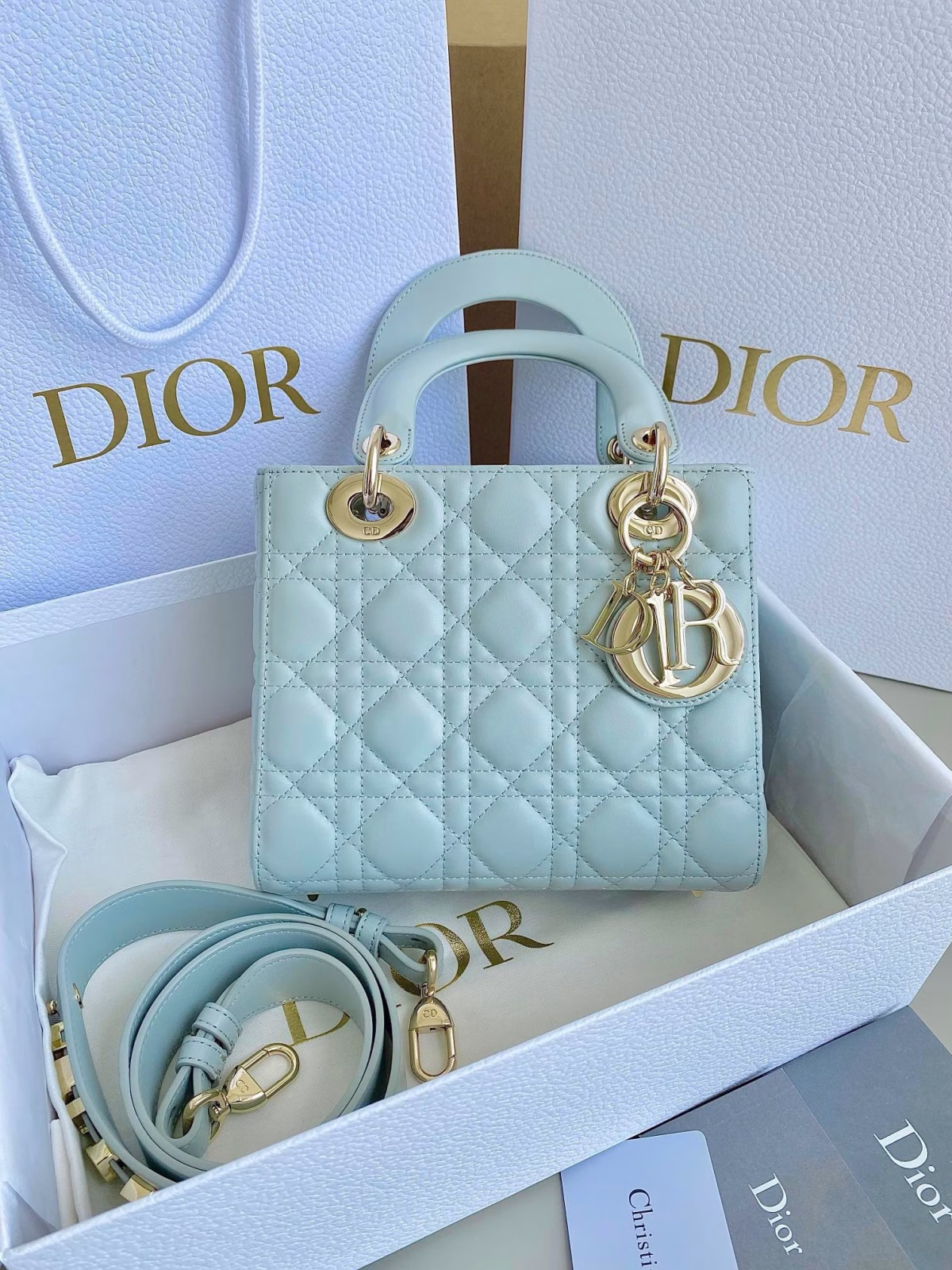 Dior Small Lady Dior My ABCDior Bag in Placid Blue Lambskin - Image 2