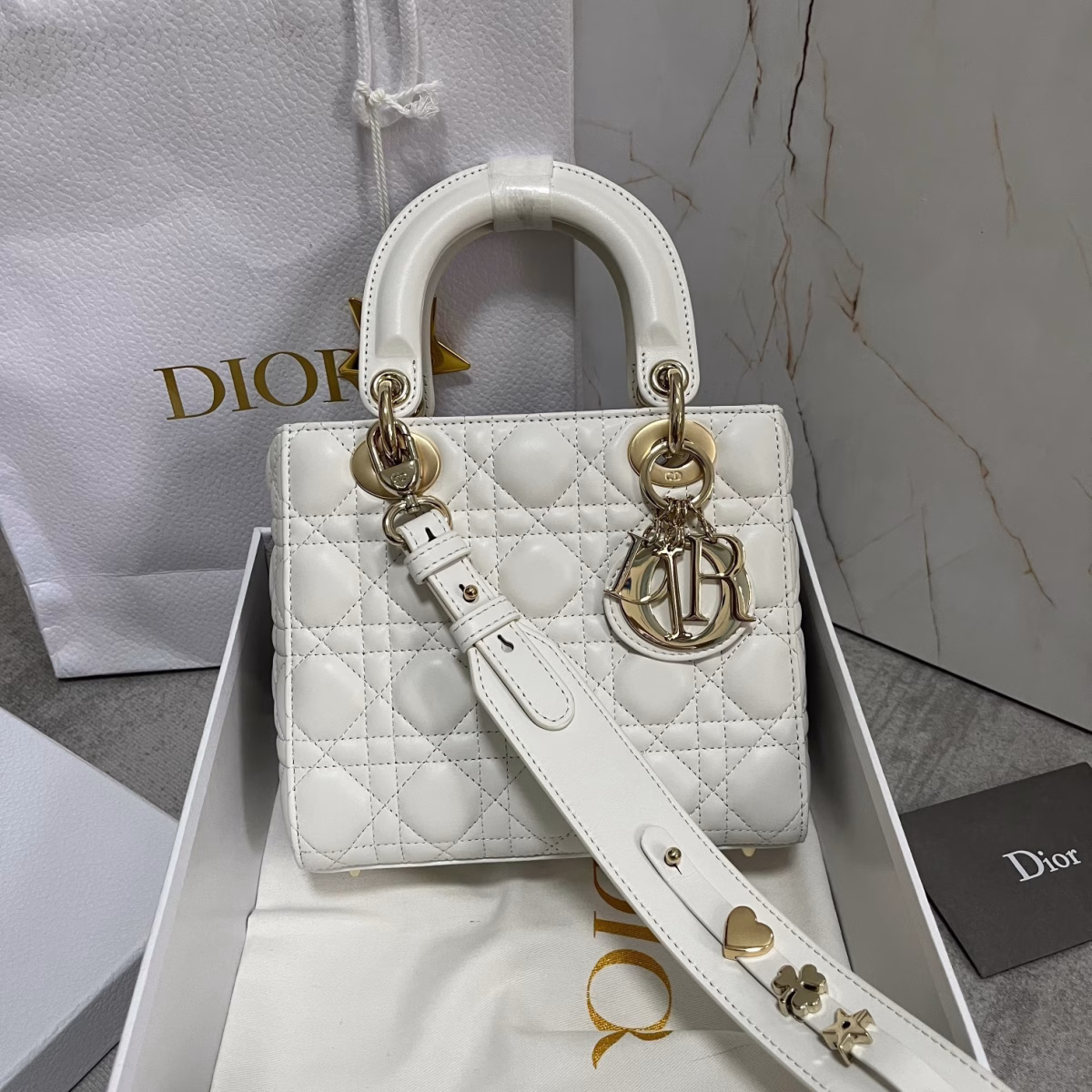 Dior Small Lady Dior My ABCDior Bag In White Lambskin - Image 7