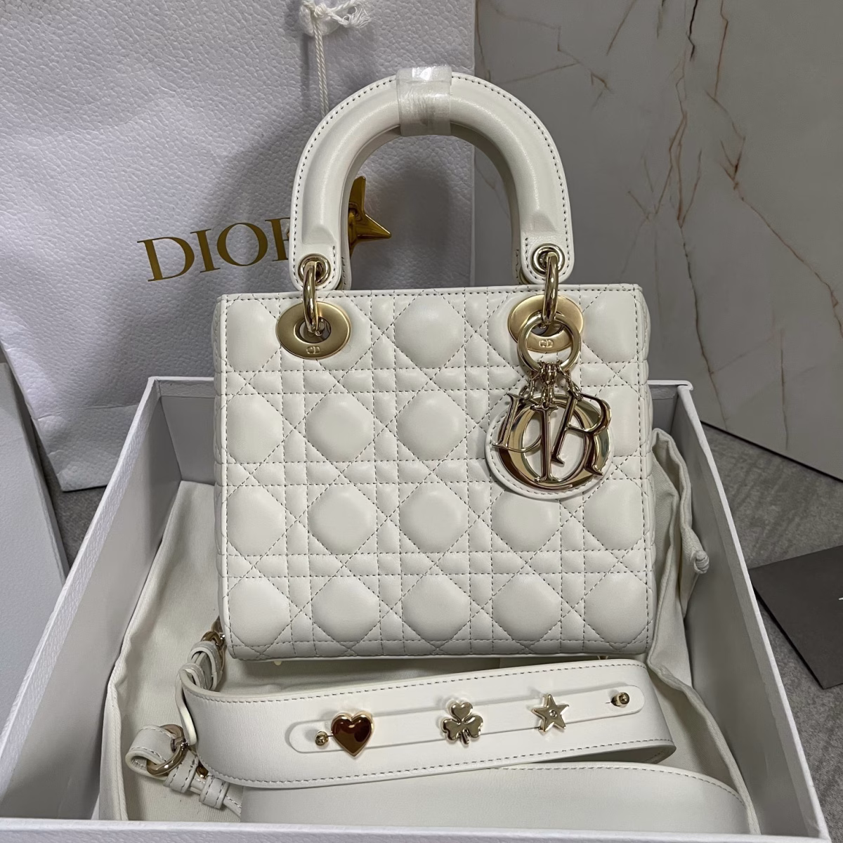 Dior Small Lady Dior My ABCDior Bag In White Lambskin - Image 8