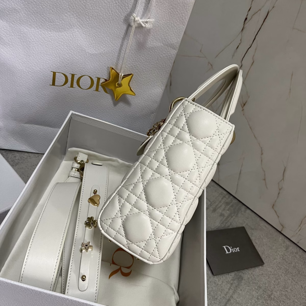 Dior Small Lady Dior My ABCDior Bag In White Lambskin - Image 2