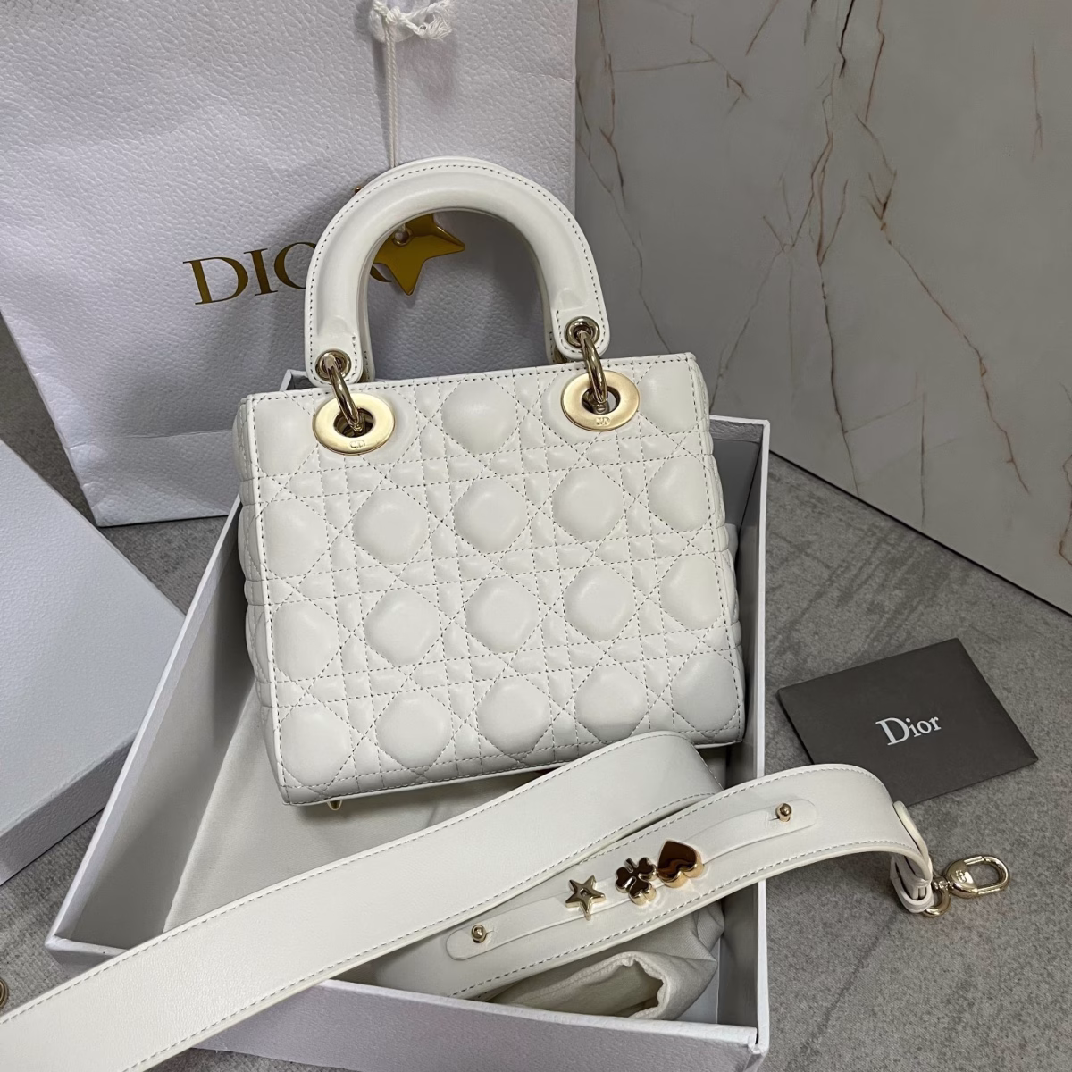 Dior Small Lady Dior My ABCDior Bag In White Lambskin - Image 4