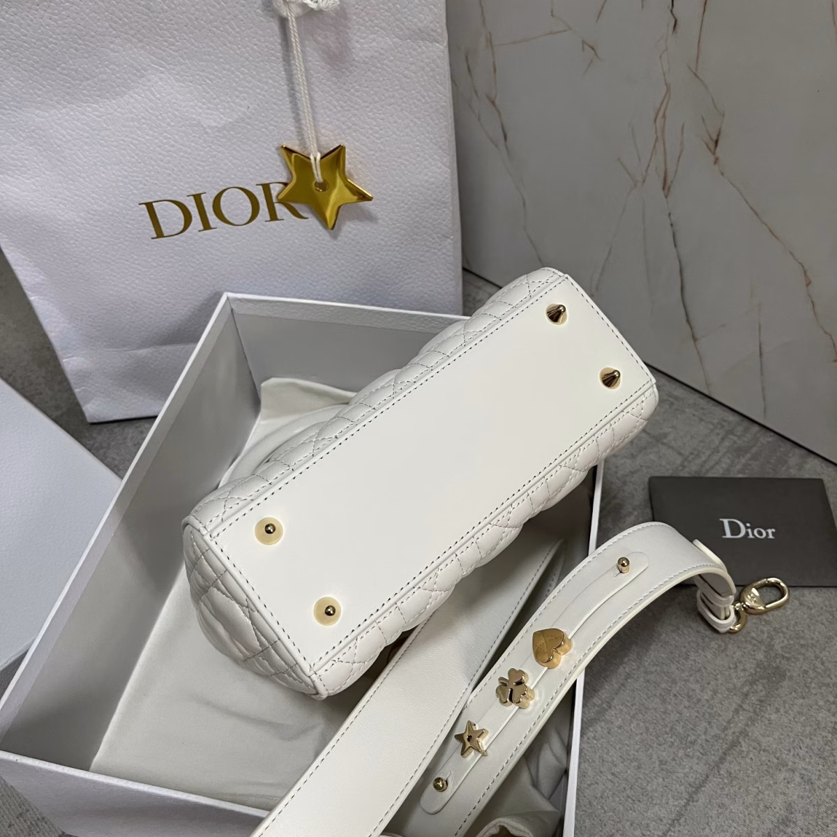 Dior Small Lady Dior My ABCDior Bag In White Lambskin - Image 5