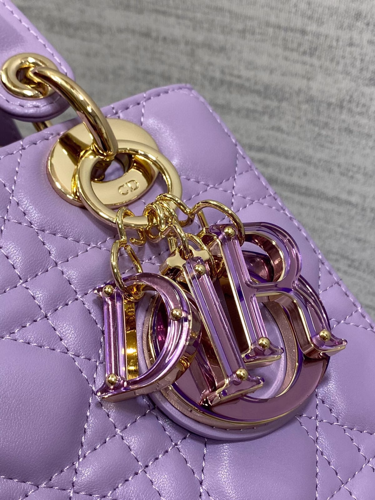 Dior Small Lady Dior Bag in Lilas Lambskin with Resin Charms - Image 9