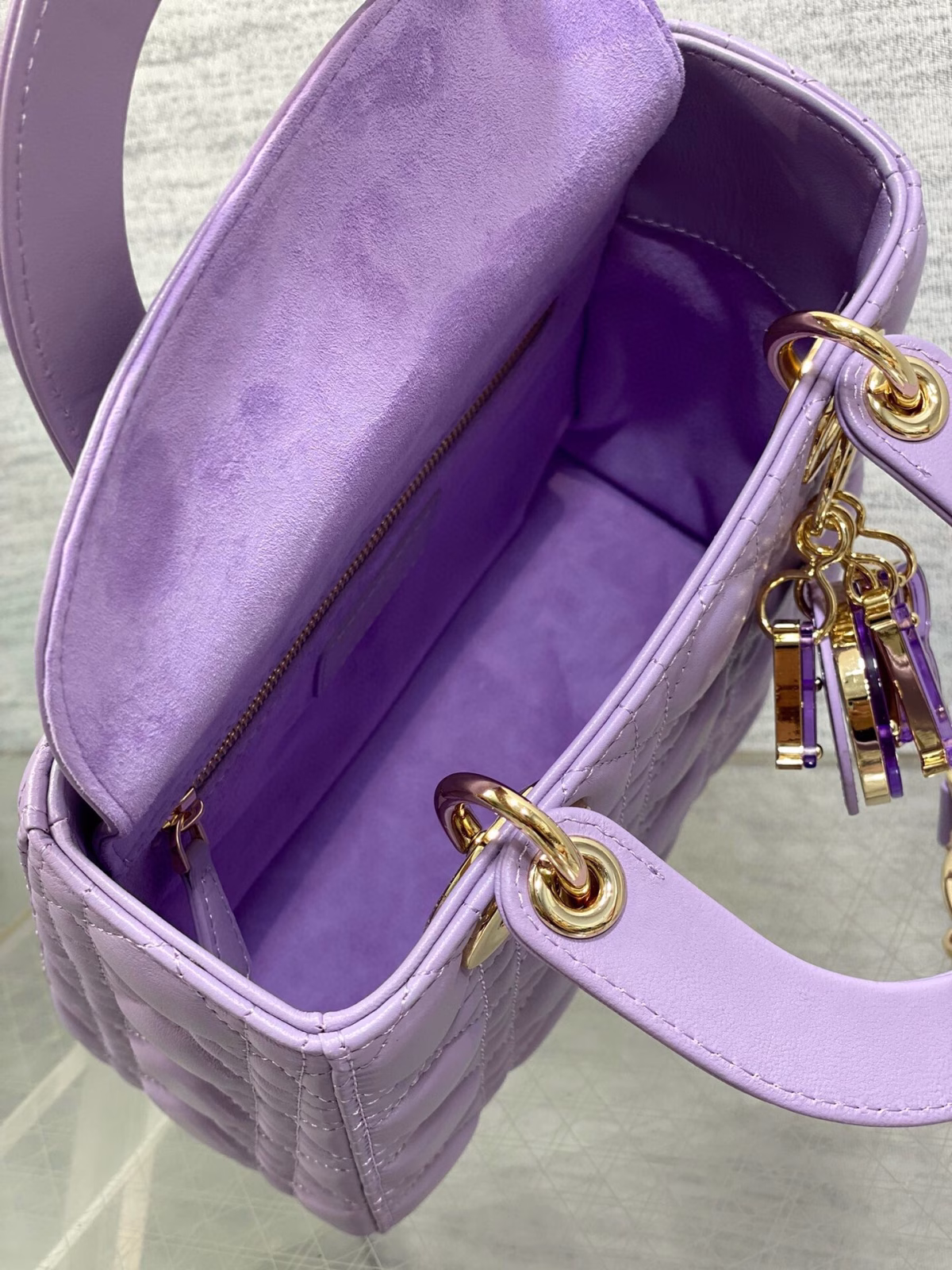 Dior Small Lady Dior Bag in Lilas Lambskin with Resin Charms - Image 4