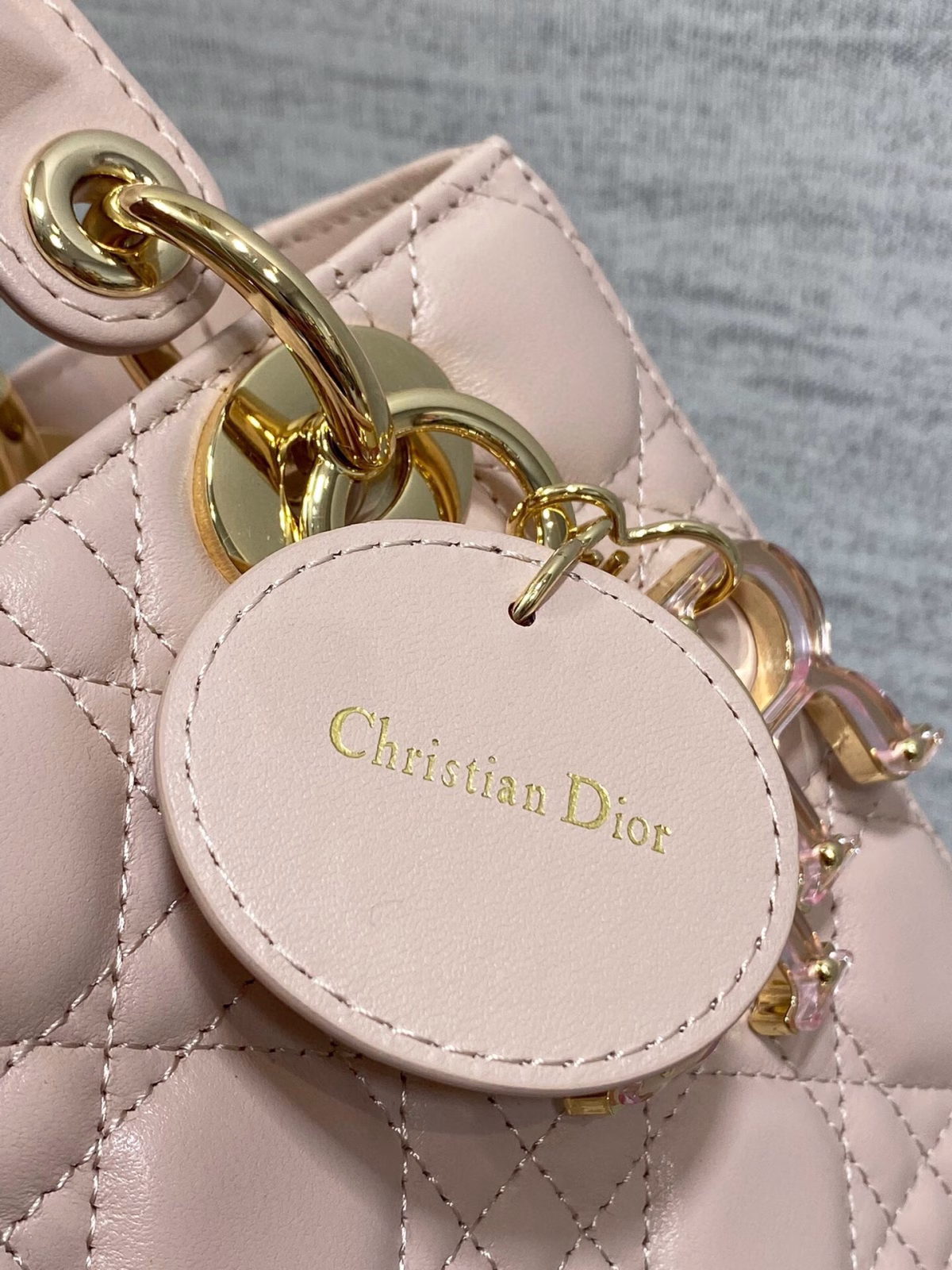 Dior Small Lady Dior Bag in Pink Lambskin with Resin Charms - Image 8