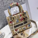 Dior Medium Lady D-Lite Hibiscus Metallic Thread Embroidery Bag - Image 6